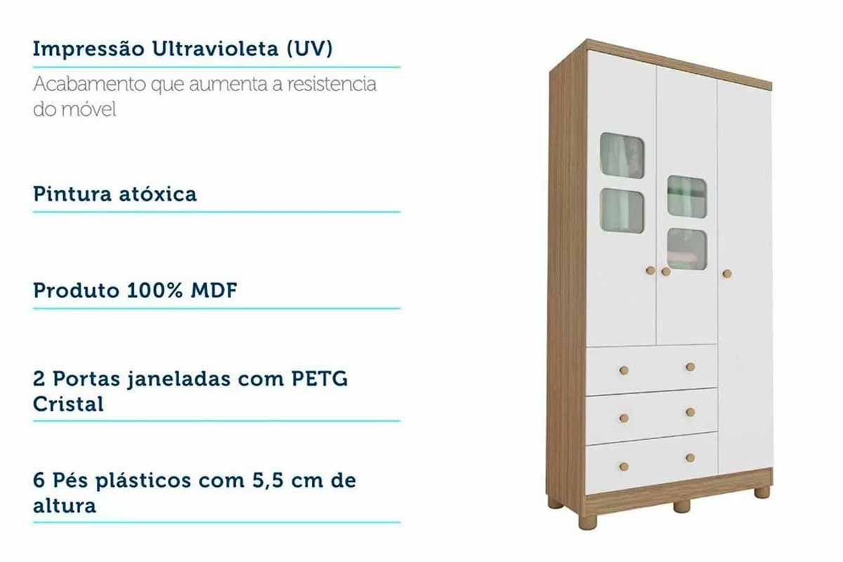 Quarto Infantil Completo 3 Peças (1GuardaRoupa+1Berço+1Cômoda) QI126 Peroba