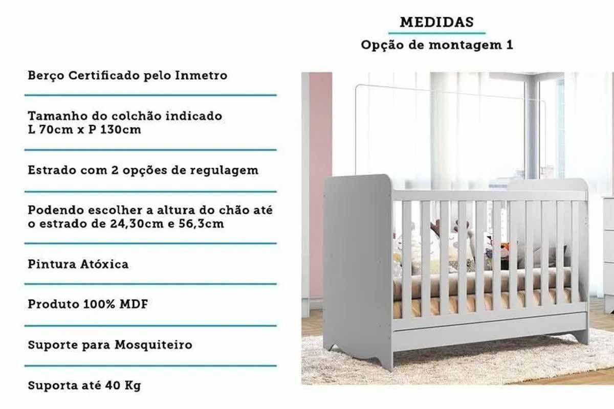 Quarto Infantil Completo 3 Peças (1GuardaRoupa+1Berço+1Cômoda) QI126 Peroba