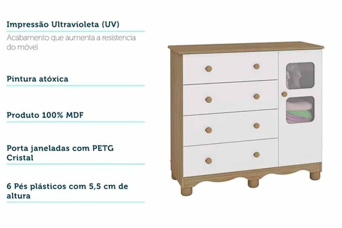 Quarto Infantil Completo 3 Peças (1GuardaRoupa+1Berço+1Cômoda) QI126 Peroba