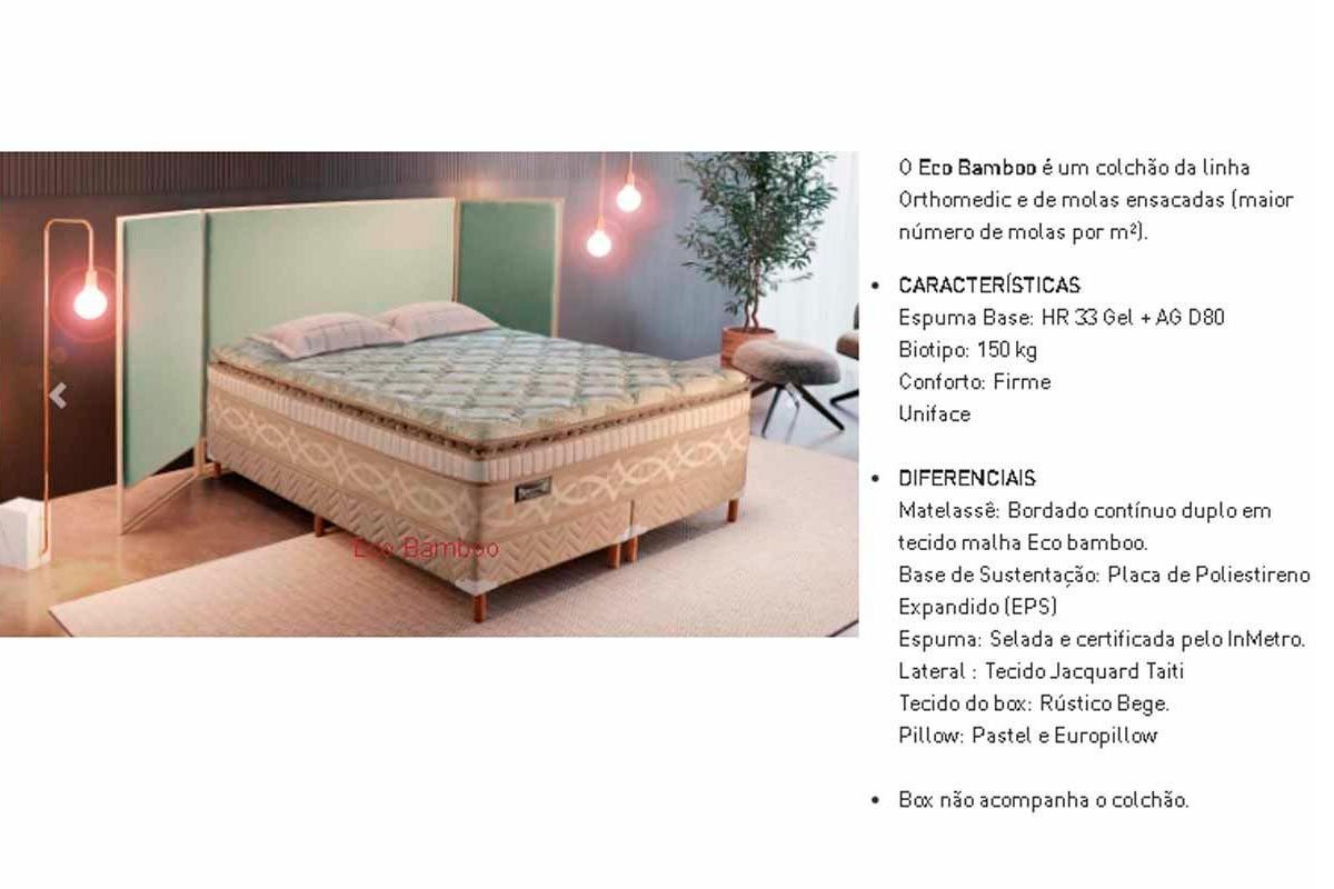 Cama Box Baú CRC +Colchão Molas Eco Bamboo Paropas