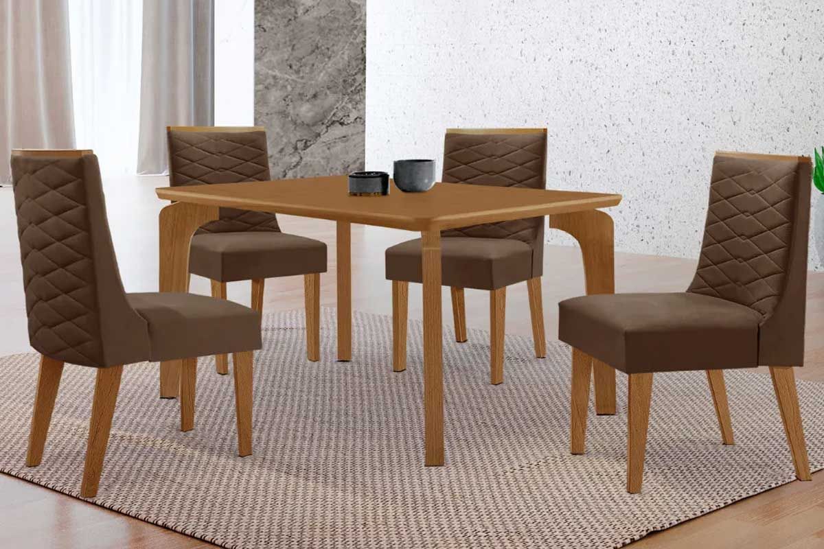 Sala Jantar Mesa Londrina Curvo 120cm + 4 Cadeiras Dafne - Rufato