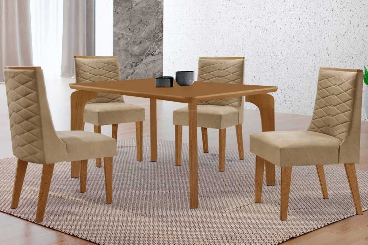 Sala Jantar Mesa Londrina Curvo 120cm + 4 Cadeiras Dafne - Rufato