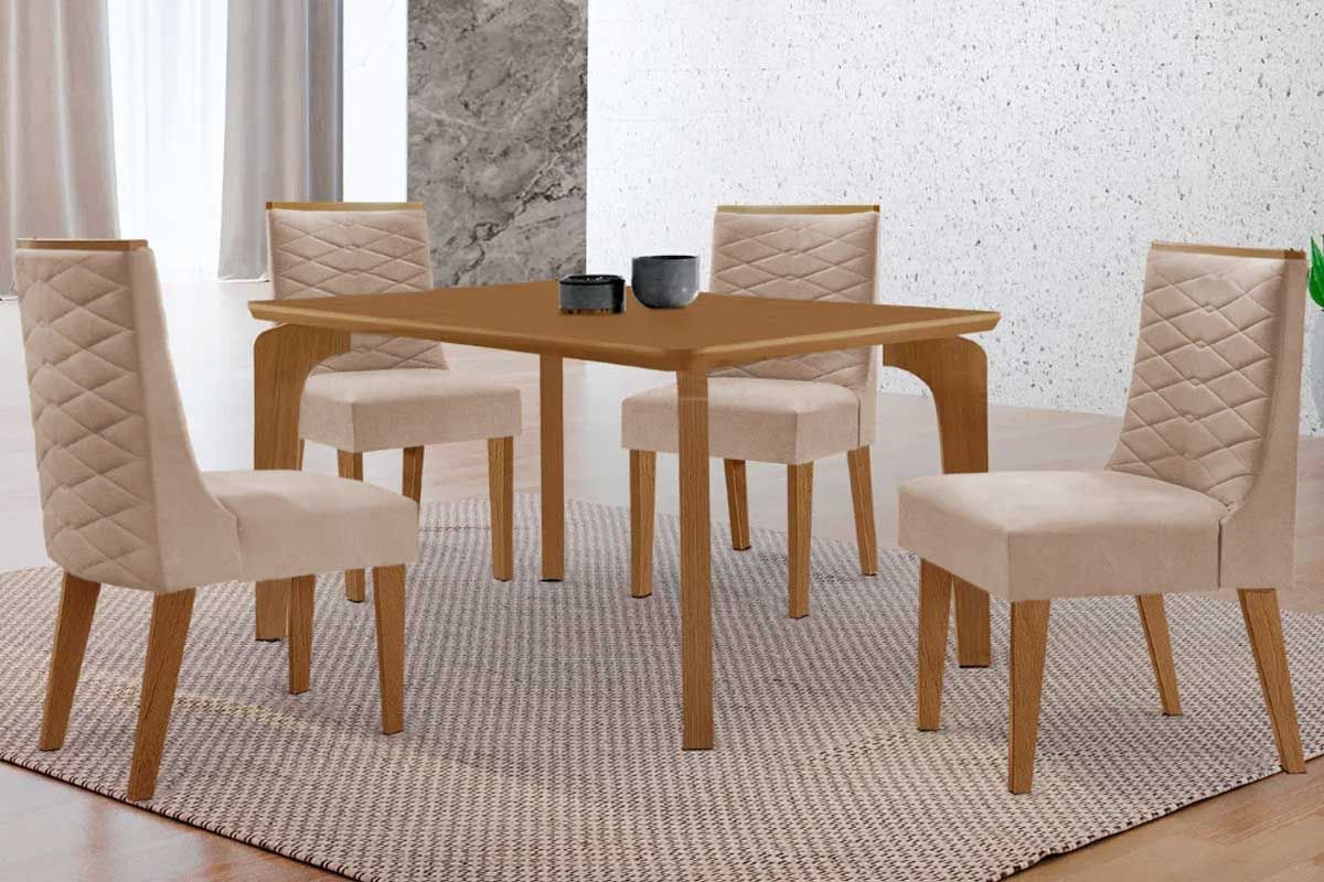 Sala Jantar Mesa Londrina Curvo 120cm + 4 Cadeiras Dafne - Rufato