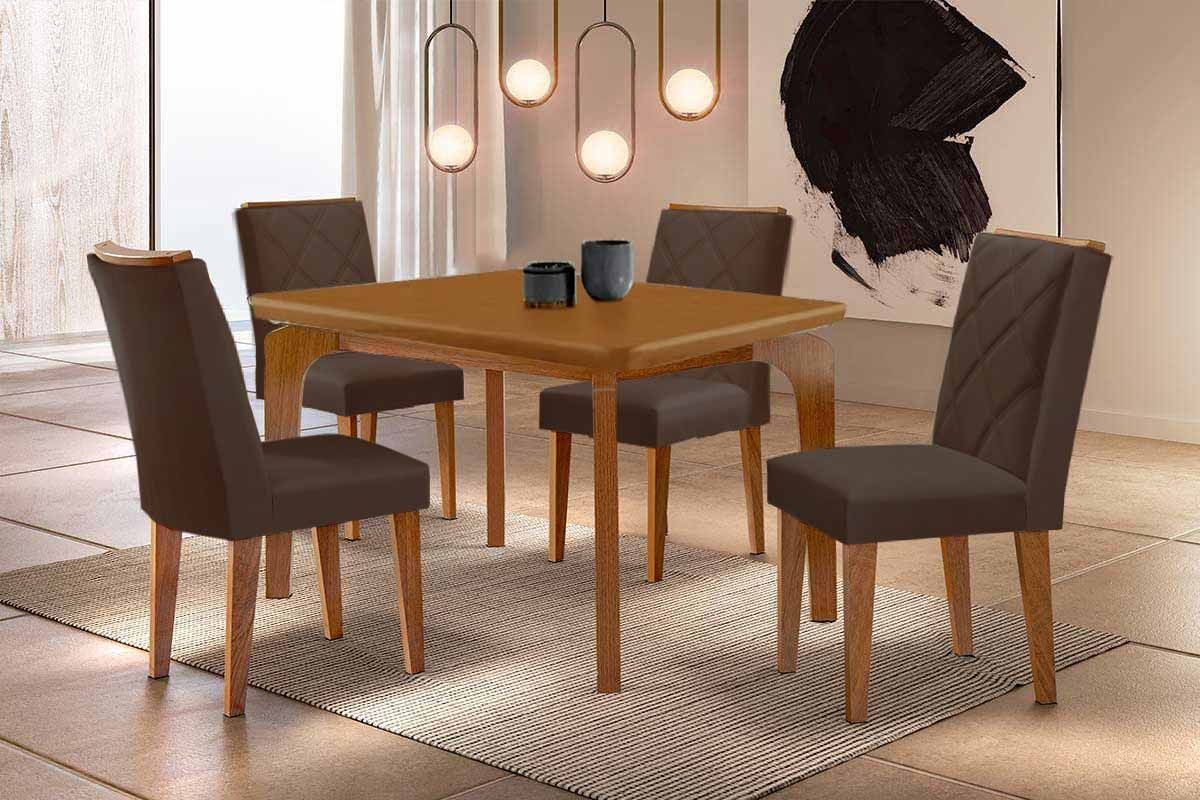 Sala Jantar Mesa Londrina Curvo 120cm + 4 Cadeiras Pietá - Rufato