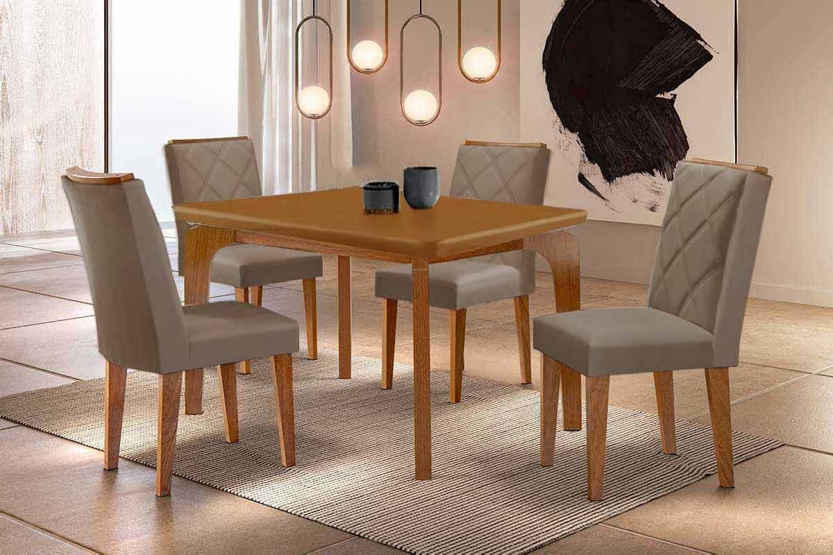 Sala Jantar Mesa Londrina Curvo 120cm + 4 Cadeiras Pietá - Rufato