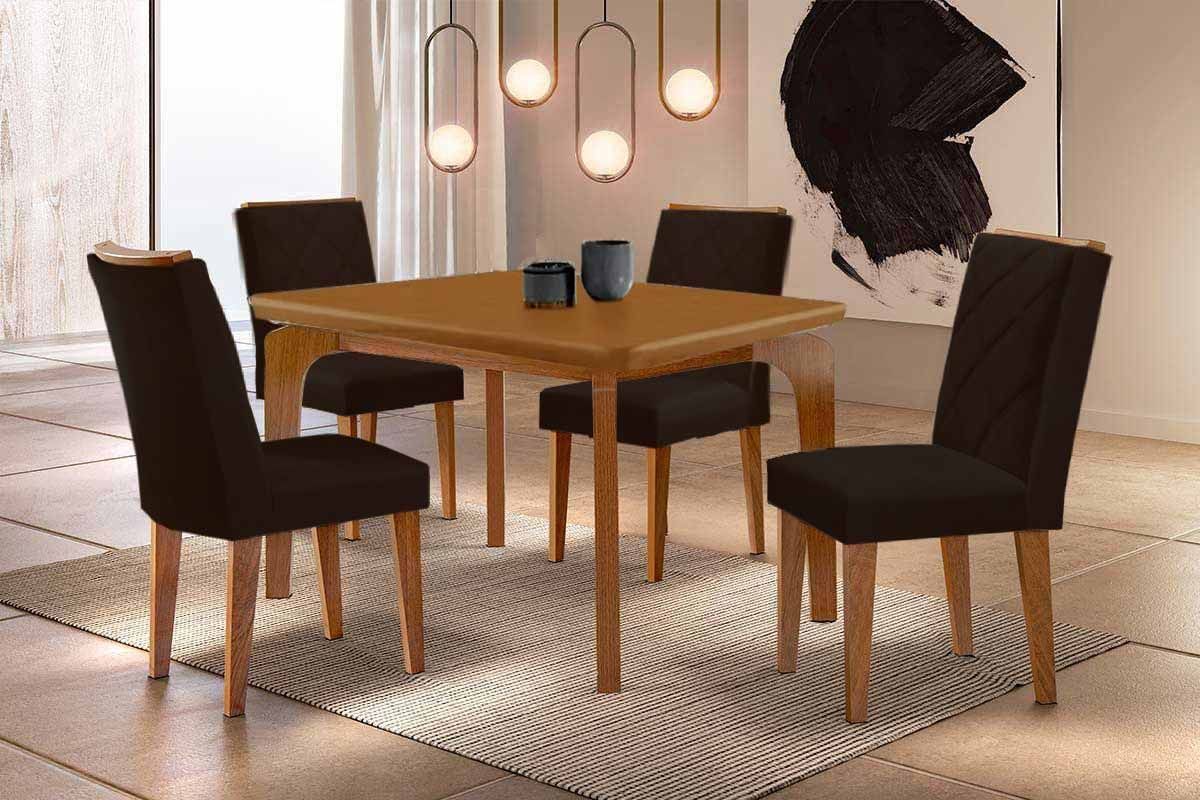 Sala Jantar Mesa Londrina Curvo 120cm + 4 Cadeiras Pietá - Rufato