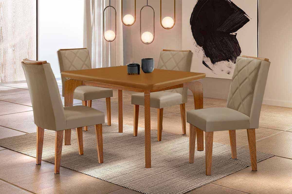 Sala Jantar Mesa Londrina Curvo 120cm + 4 Cadeiras Pietá - Rufato