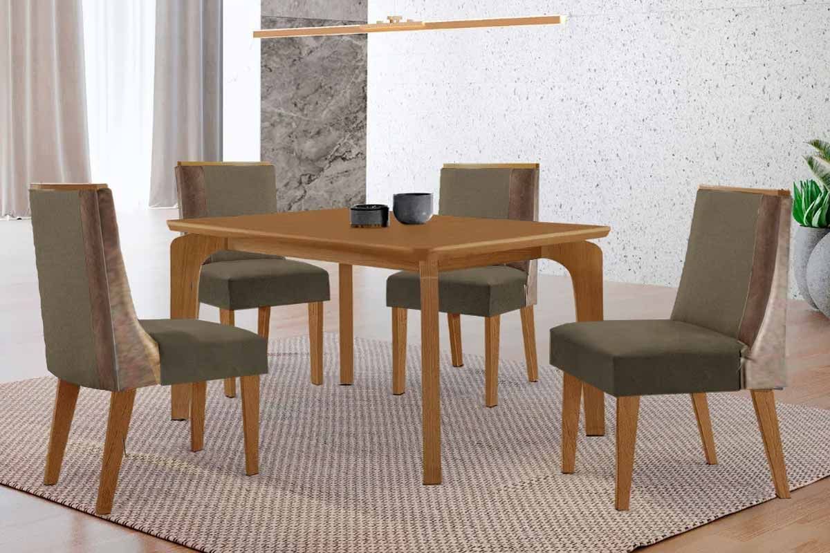 Sala Jantar Mesa Londrina c/ Tampo Madeirado Canto Curvo 120x80cm e 4 Cadeiras Tilia - Rufato
