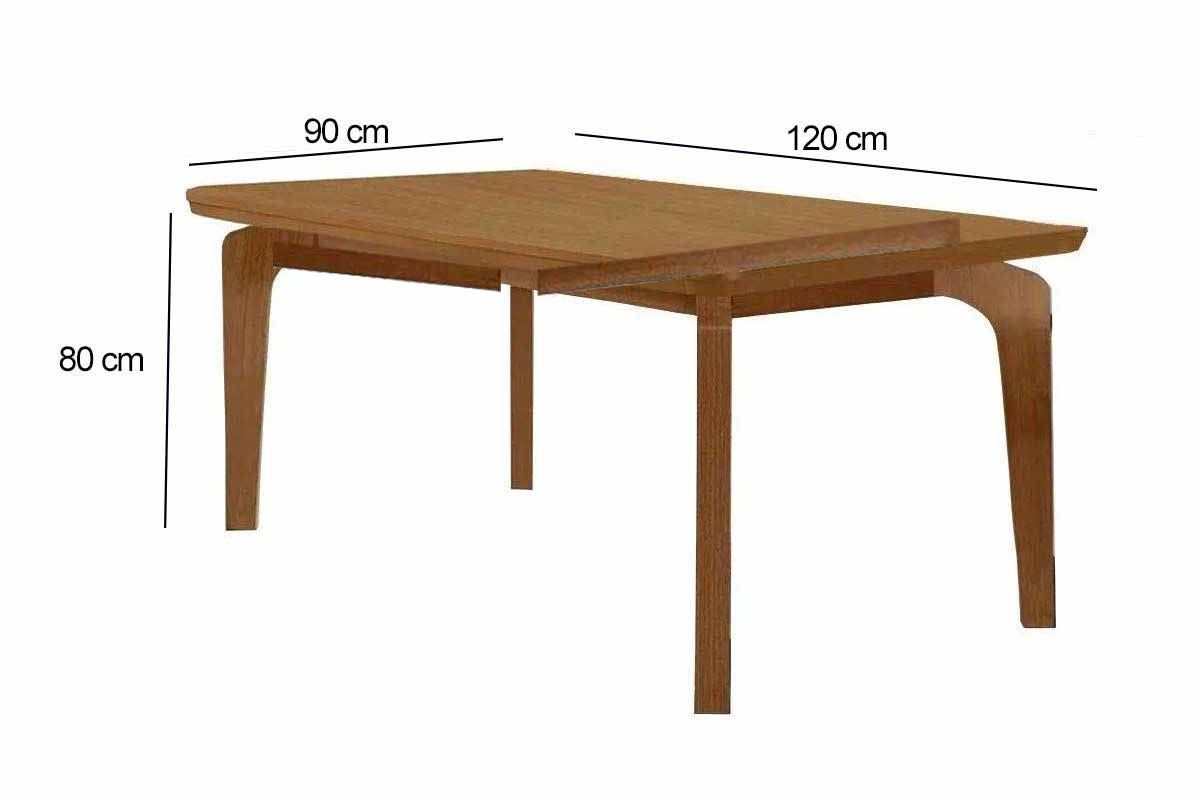 Sala Jantar Mesa Londrina c/ Tampo Madeirado c/ Vidro Canto Curvo 120x80cm 4 Cadeiras Dakota - Rufato