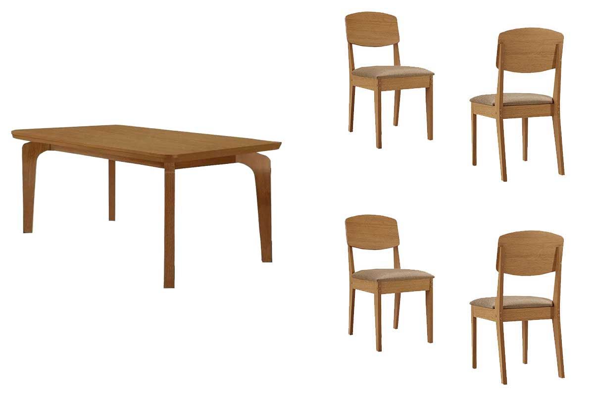 Sala Jantar Mesa Londrina c/ Tampo Madeirado c/ Vidro Canto Curvo 120x80cm 4 Cadeiras Havana - Rufato