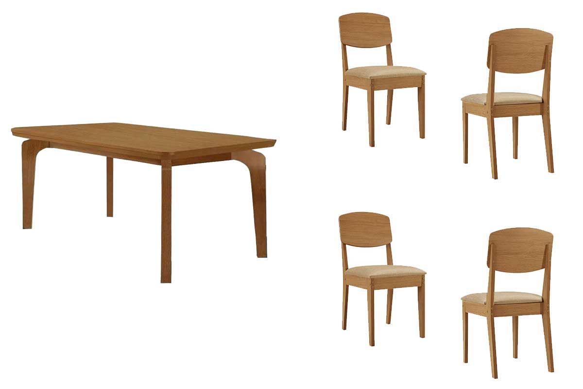 Sala Jantar Mesa Londrina c/ Tampo Madeirado c/ Vidro Canto Curvo 120x80cm 4 Cadeiras Havana - Rufato