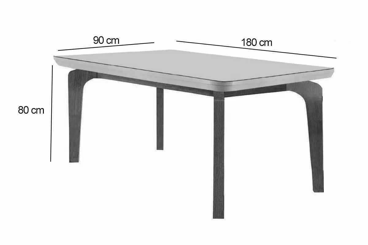 Sala Jantar Mesa Londrina c/ Tampo Madeirado c/ Vidro Canto Curvo 180x90cm e 6 Cadeiras Tilia - Rufato