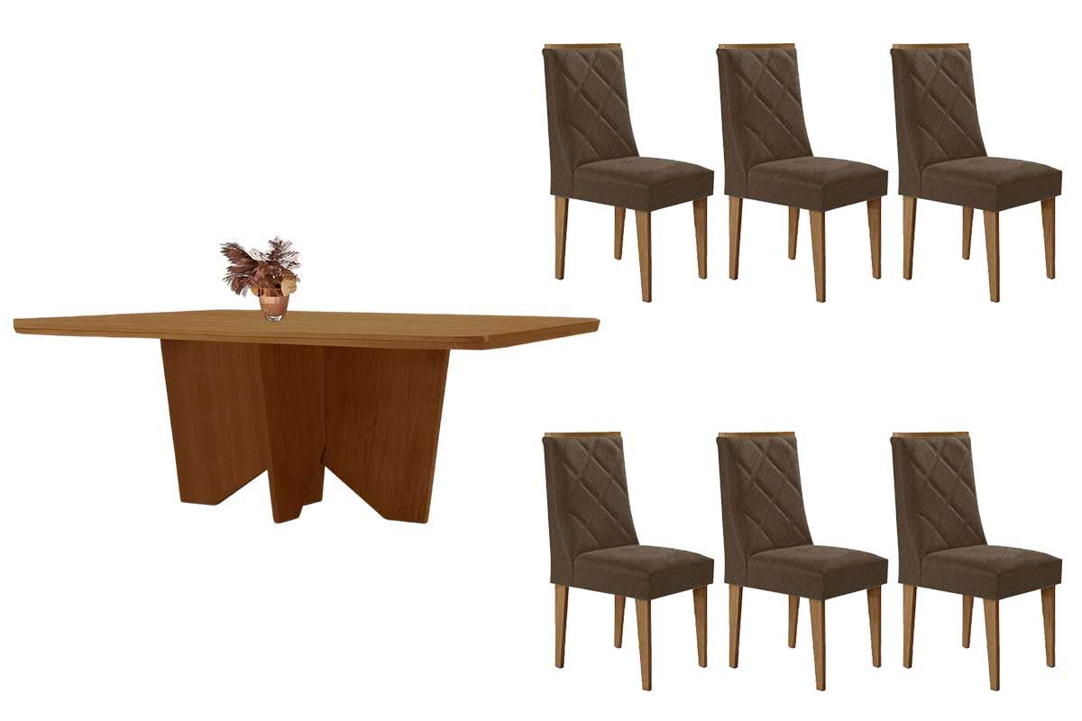 Sala Jantar Mesa Nevada c/ Tampo Madeirado Canto Curvo 180x90cm e 6 Cadeiras Pietá - Rufato