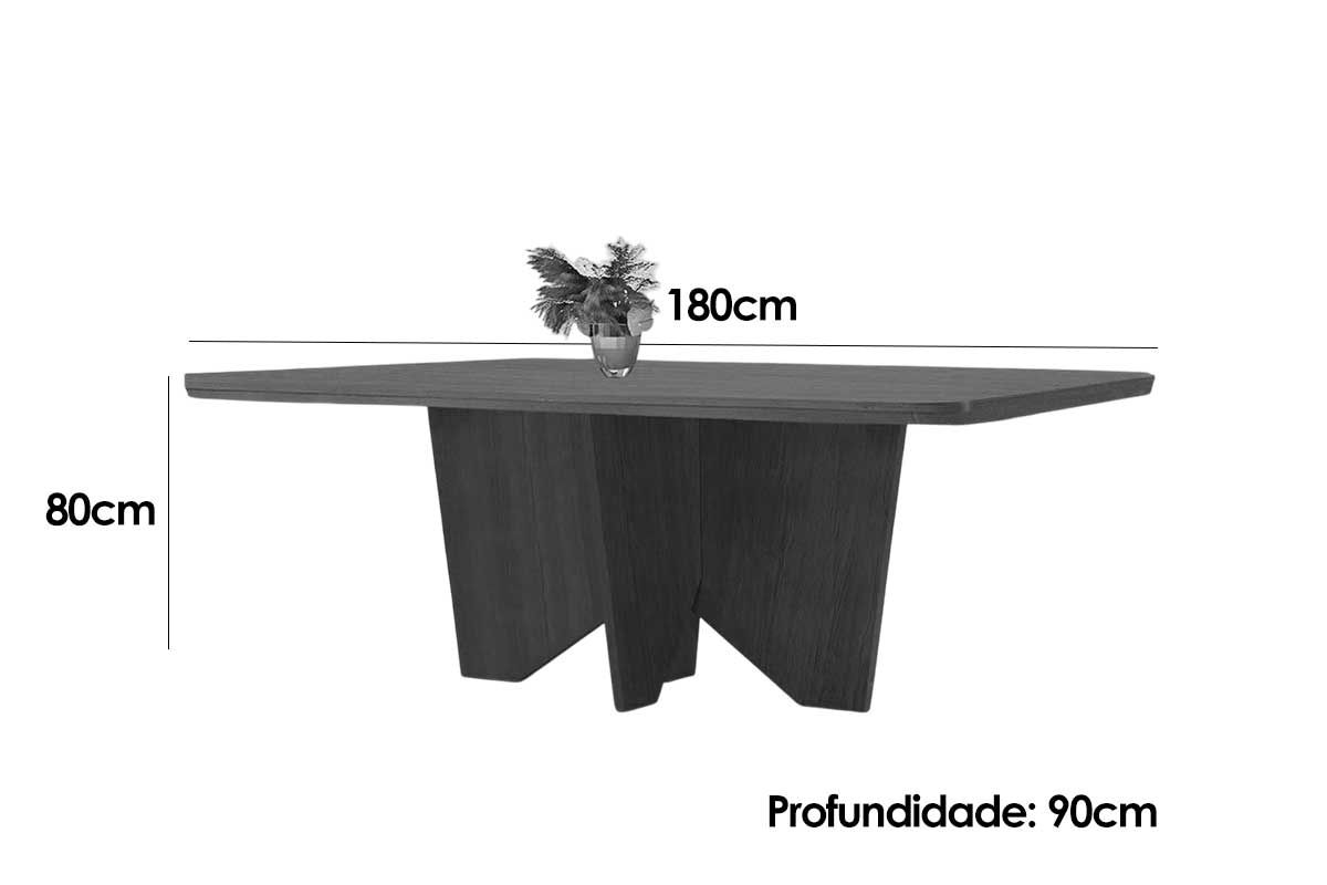 Sala Jantar Mesa Nevada c/ Tampo Madeirado Canto Curvo 180x90cm e 6 Cadeiras Pietá - Rufato