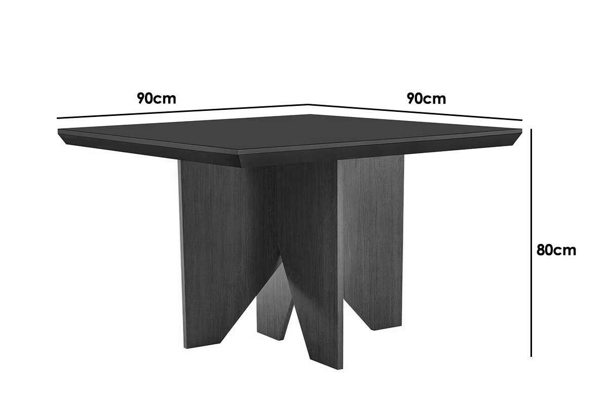 Sala Jantar Mesa Nevada c/ Tampo Madeirado c/ Vidro Canto Curvo 90x90cm e 4 Cadeiras Pietá - Rufato
