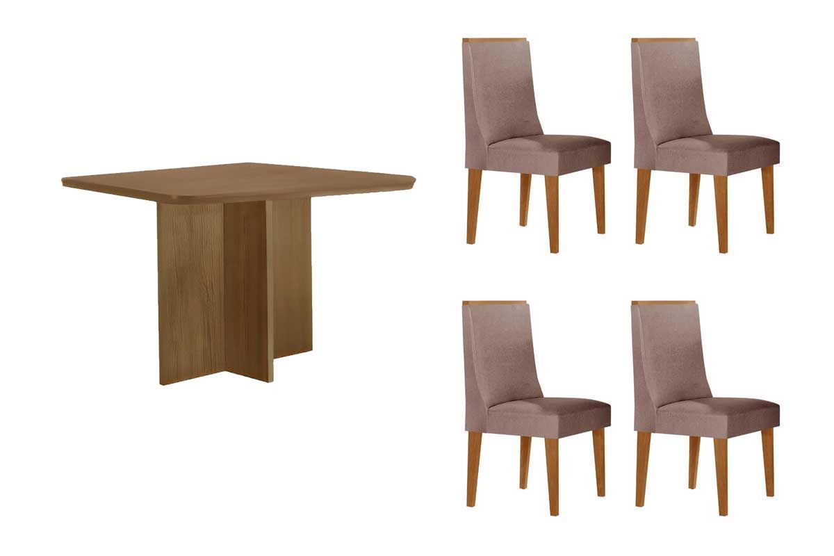 Sala Jantar Mesa Berlim Curvo 90cm + 4 Cadeiras Dakota - Rufato