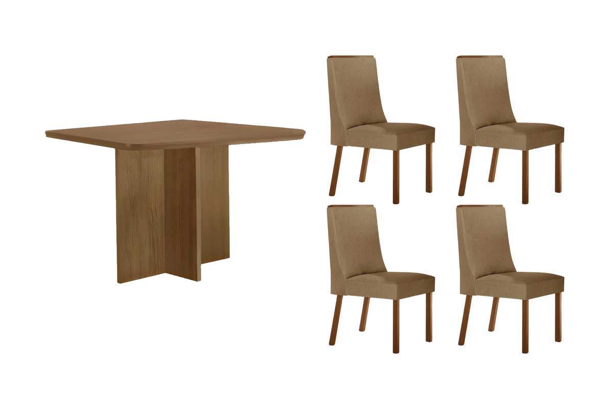 Sala Jantar Mesa Berlim Curvo 90cm + 4 Cadeiras Dakota - Rufato