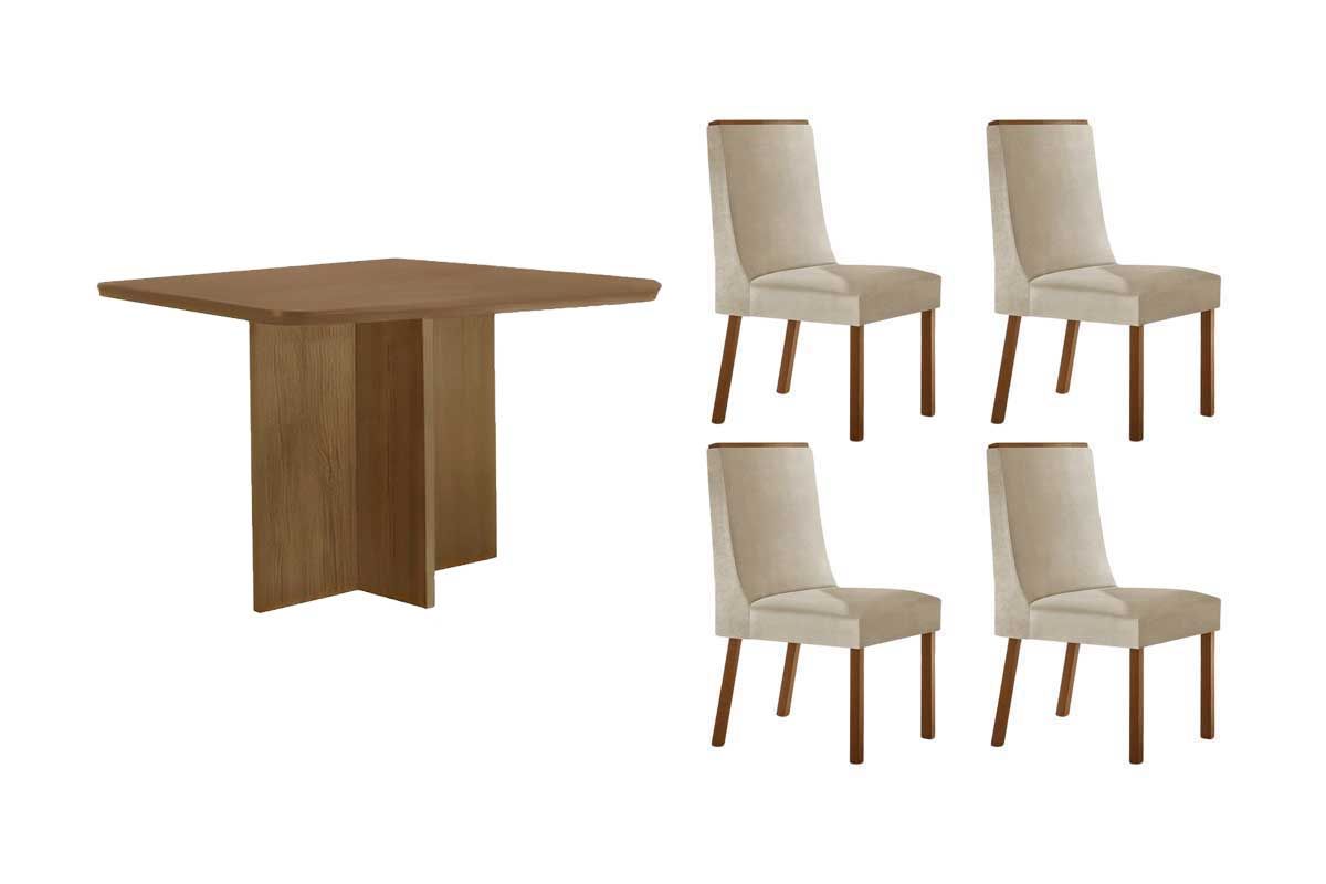 Sala Jantar Mesa Berlim Curvo 90cm + 4 Cadeiras Dakota - Rufato