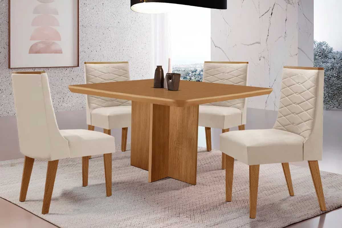 Sala Jantar Mesa Berlim Curvo 90cm + 4 Cadeiras Maldivas - Rufato