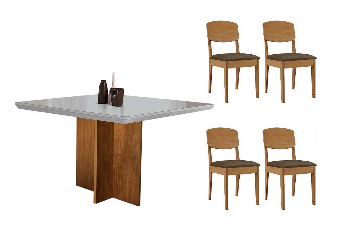Sala Jantar Mesa Berlim Curvo 90cm + 4 Cadeiras Havana - Rufato