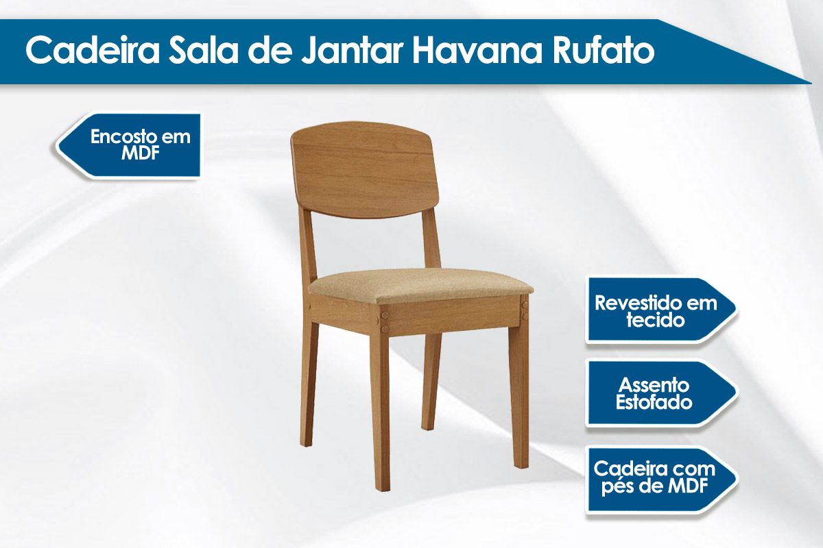 Sala Jantar Mesa Berlim Curvo 90cm + 4 Cadeiras Havana - Rufato