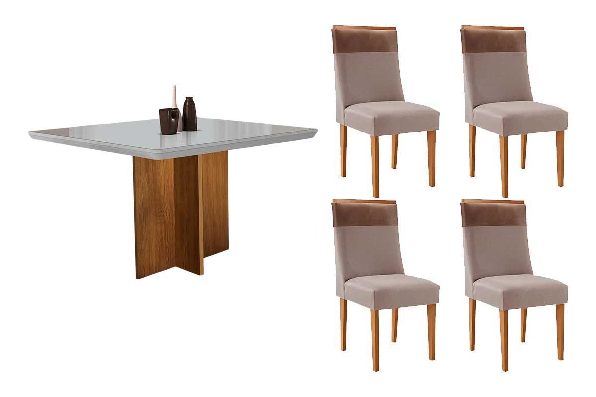 Sala Jantar Mesa Berlim Curvo 90cm + 4 Cadeiras Jaspe - Rufato