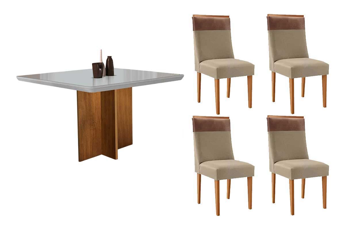 Sala Jantar Mesa Berlim Curvo 90cm + 4 Cadeiras Jaspe - Rufato
