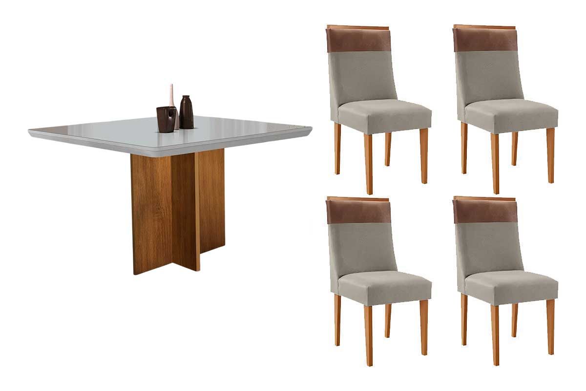 Sala Jantar Mesa Berlim Curvo 90cm + 4 Cadeiras Jaspe - Rufato