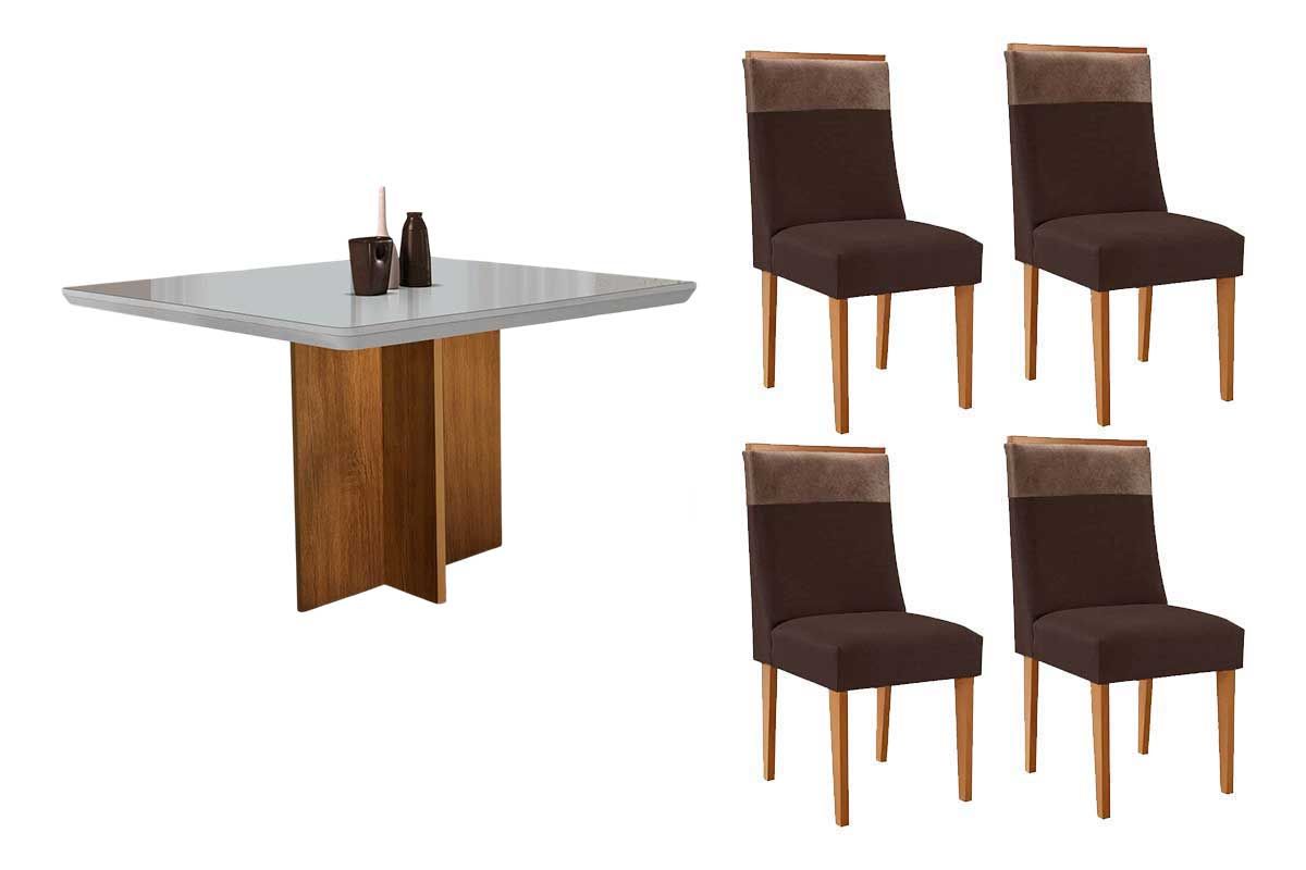 Sala Jantar Mesa Berlim Curvo 90cm + 4 Cadeiras Jaspe - Rufato