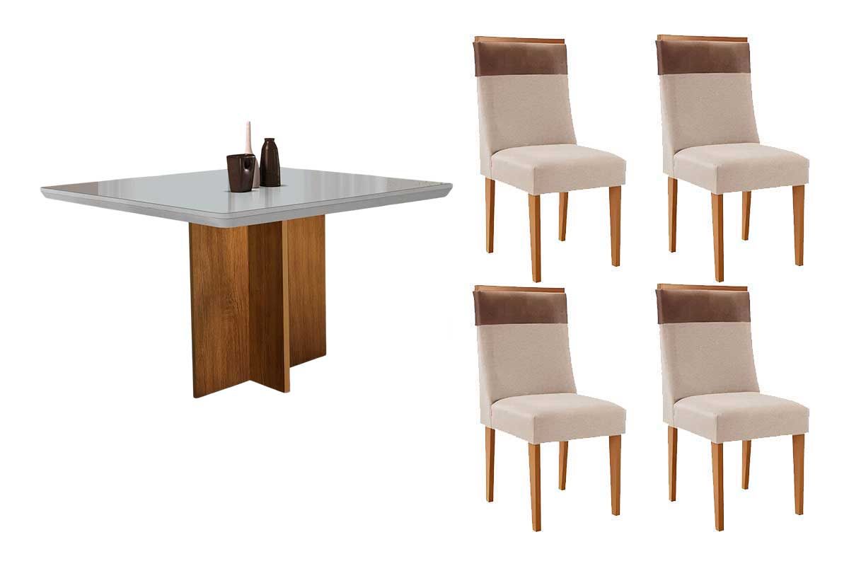 Sala Jantar Mesa Berlim Curvo 90cm + 4 Cadeiras Jaspe - Rufato