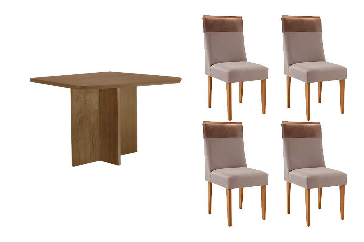 Sala Jantar Mesa Berlim Curvo 90cm + 4 Cadeiras Jaspe - Rufato