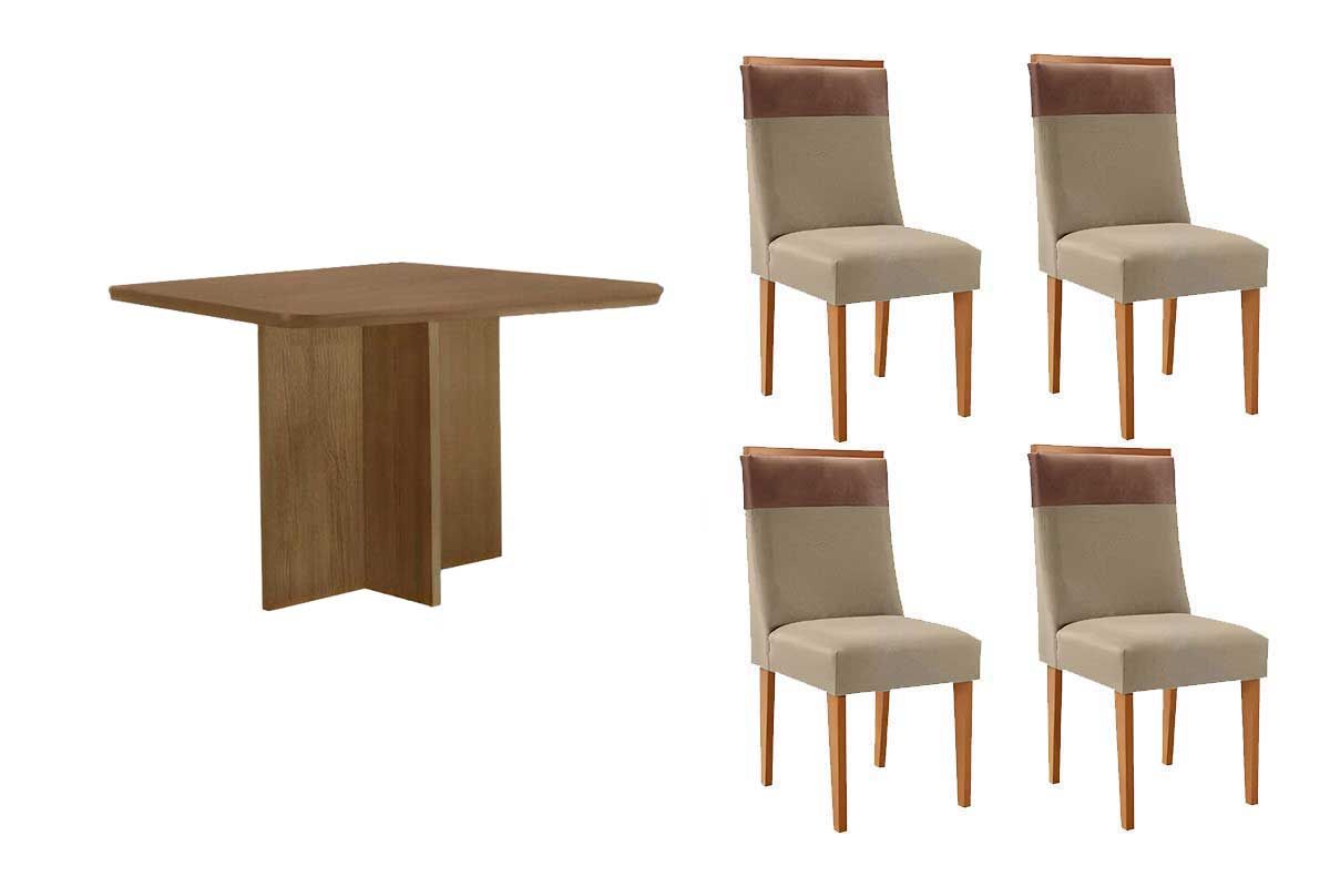 Sala Jantar Mesa Berlim Curvo 90cm + 4 Cadeiras Jaspe - Rufato