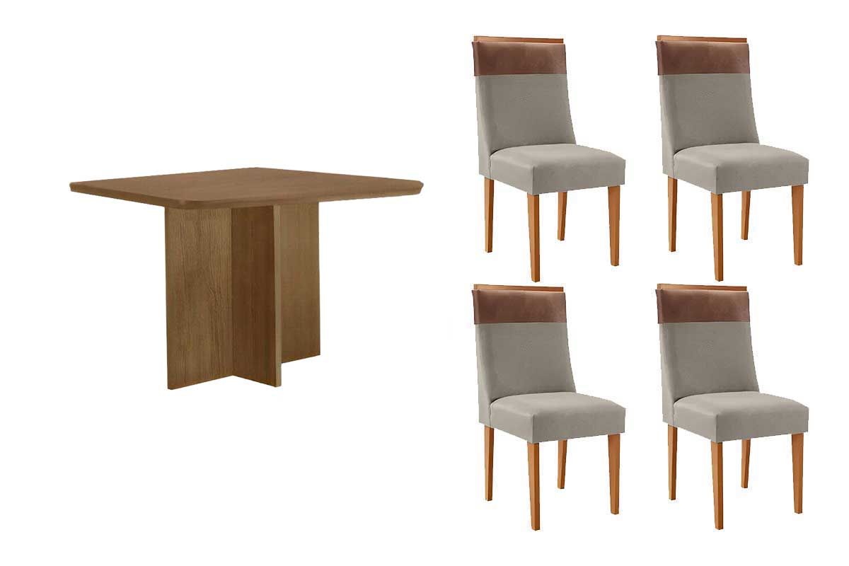 Sala Jantar Mesa Berlim Curvo 90cm + 4 Cadeiras Jaspe - Rufato