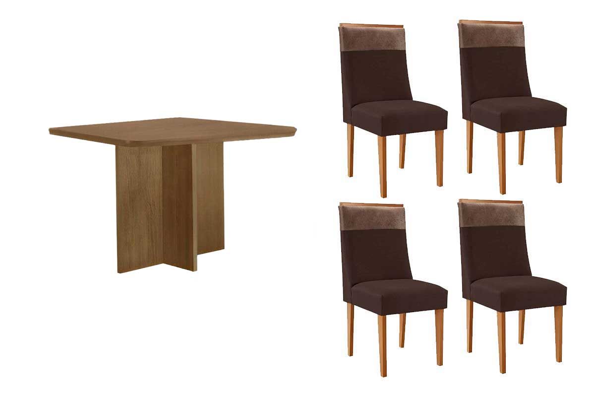 Sala Jantar Mesa Berlim Curvo 90cm + 4 Cadeiras Jaspe - Rufato