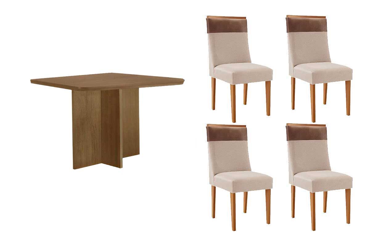 Sala Jantar Mesa Berlim Curvo 90cm + 4 Cadeiras Jaspe - Rufato