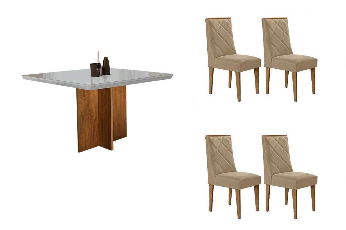 Sala Jantar Mesa Berlim Curvo 90cm + 4 Cadeiras Pietá - Rufato