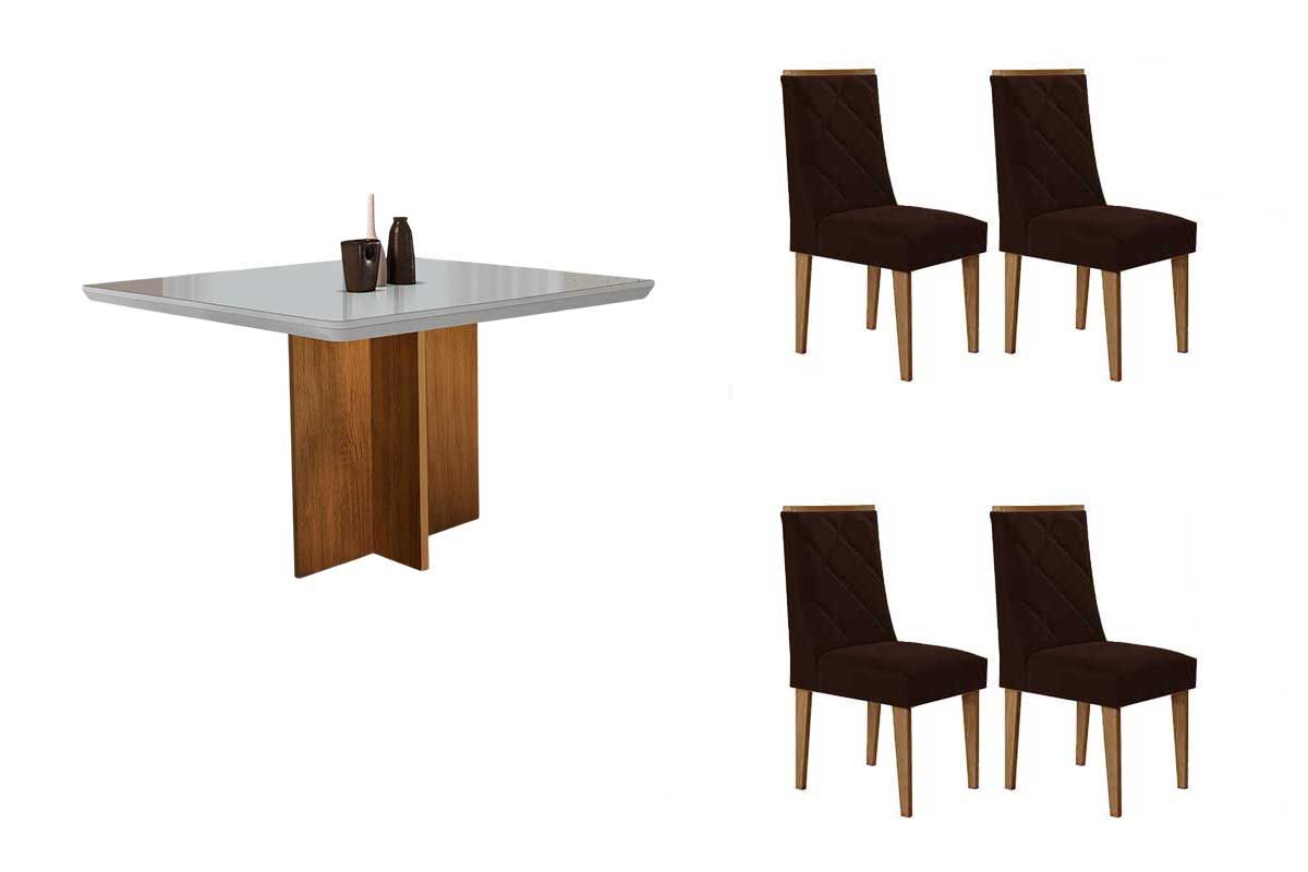 Sala Jantar Mesa Berlim Curvo 90cm + 4 Cadeiras Pietá - Rufato