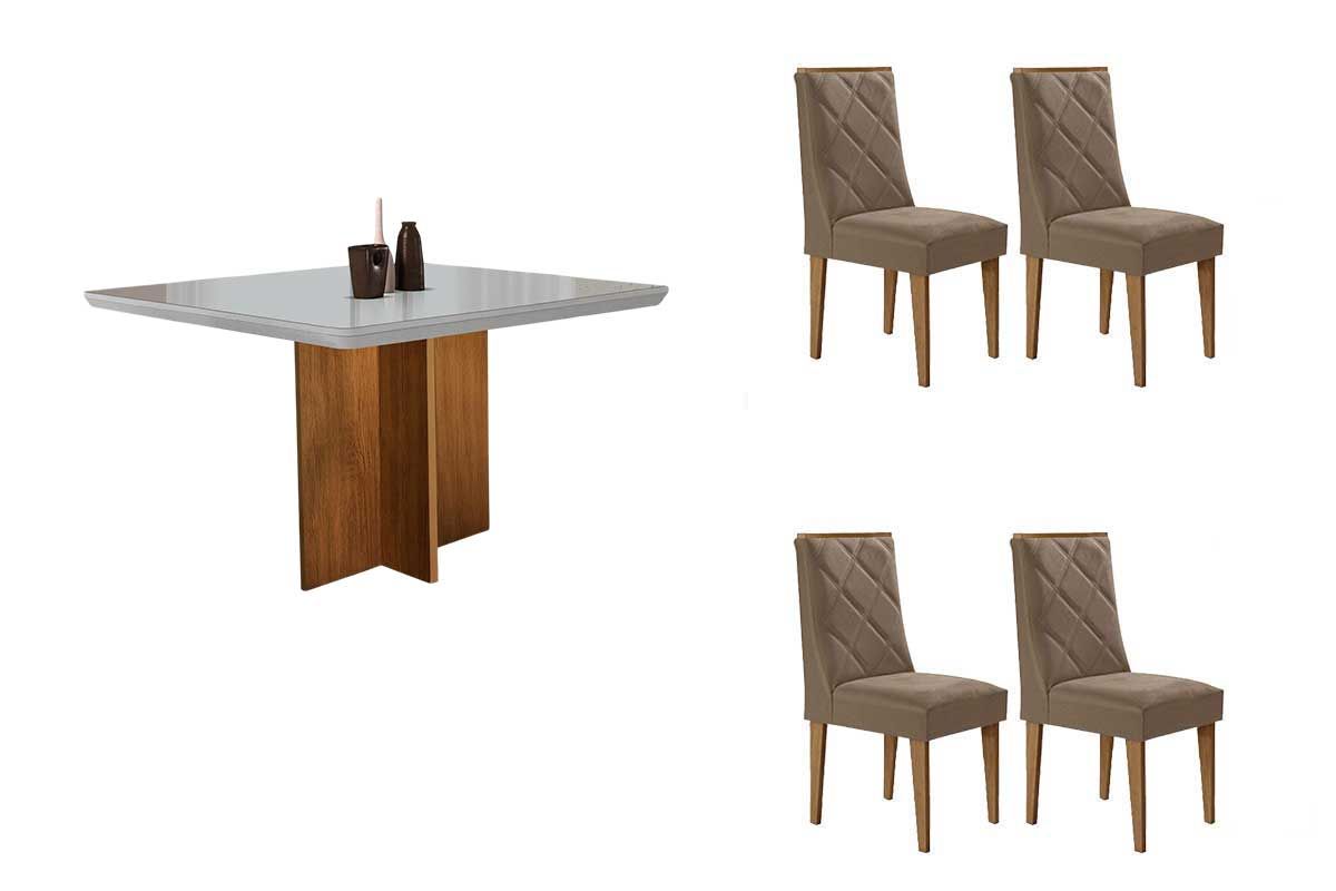 Sala Jantar Mesa Berlim Curvo 90cm + 4 Cadeiras Pietá - Rufato
