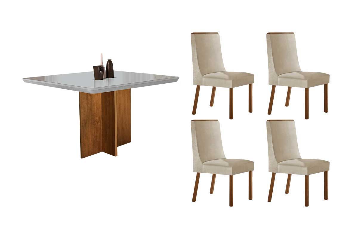 Sala Jantar Mesa Berlim Curvo 90cm + 4 Cadeiras Dakota - Rufato