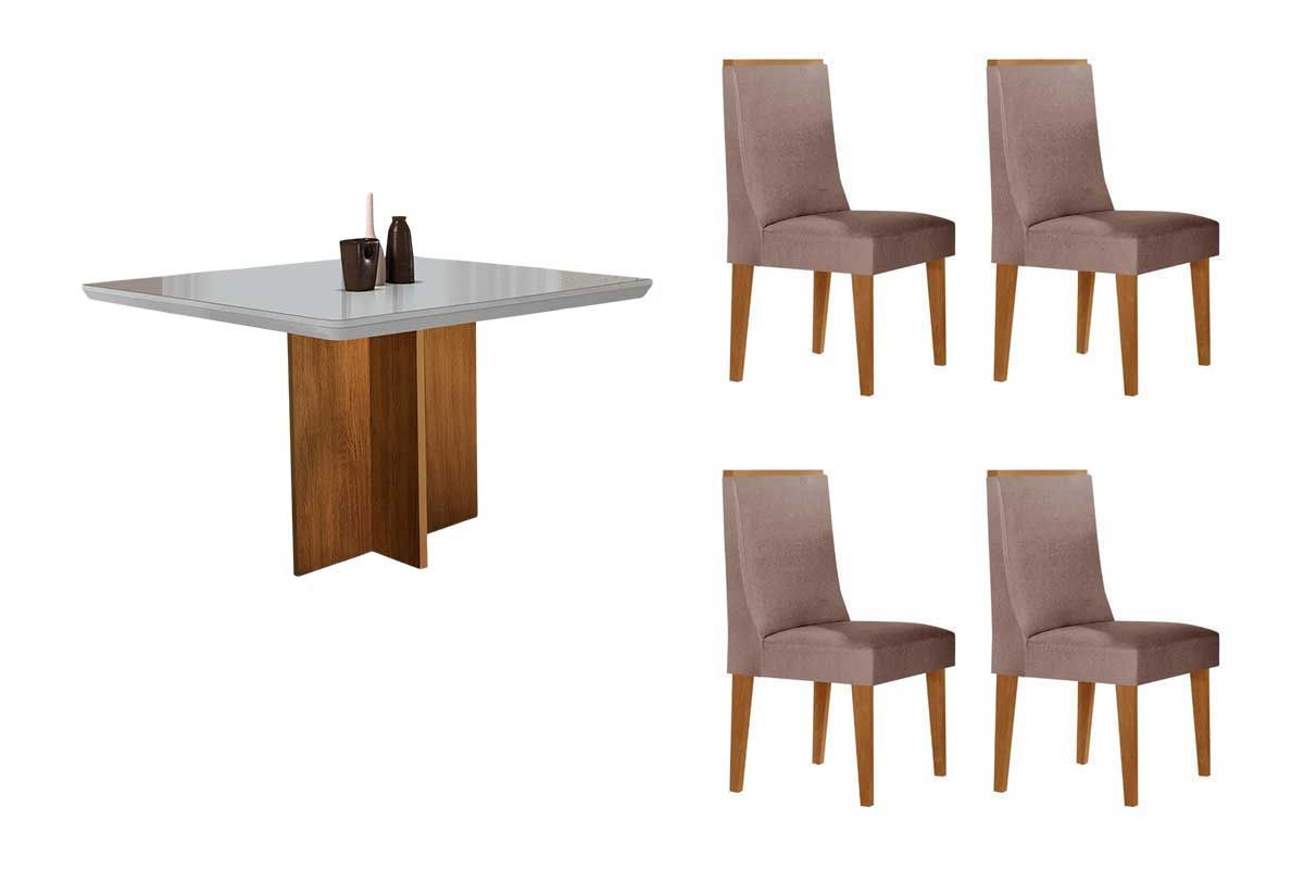 Sala Jantar Mesa Berlim Curvo 90cm + 4 Cadeiras Dakota - Rufato