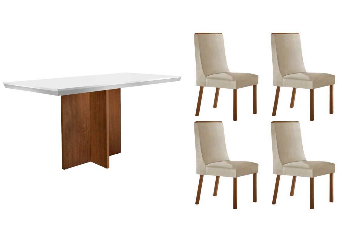 Sala Jantar Mesa Berlim Curvo 120cm + 4 Cadeiras Dakota - Rufato