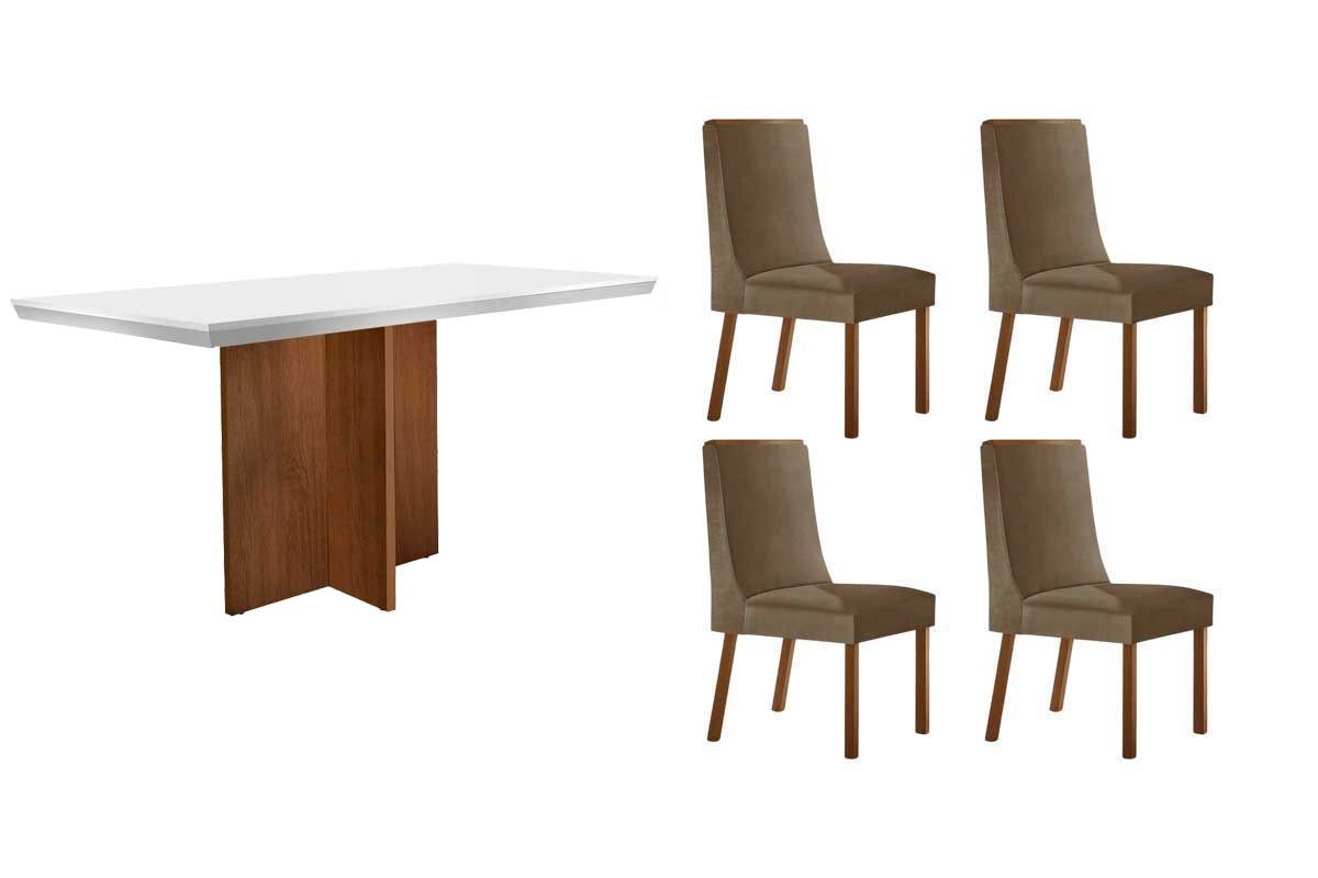 Sala Jantar Mesa Berlim Curvo 120cm + 4 Cadeiras Dakota - Rufato