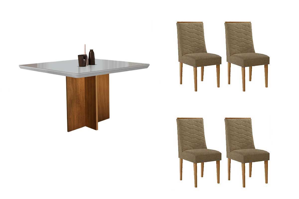 Sala Jantar Mesa Berlim Curvo 90cm + 4 Cadeiras Maldivas - Rufato