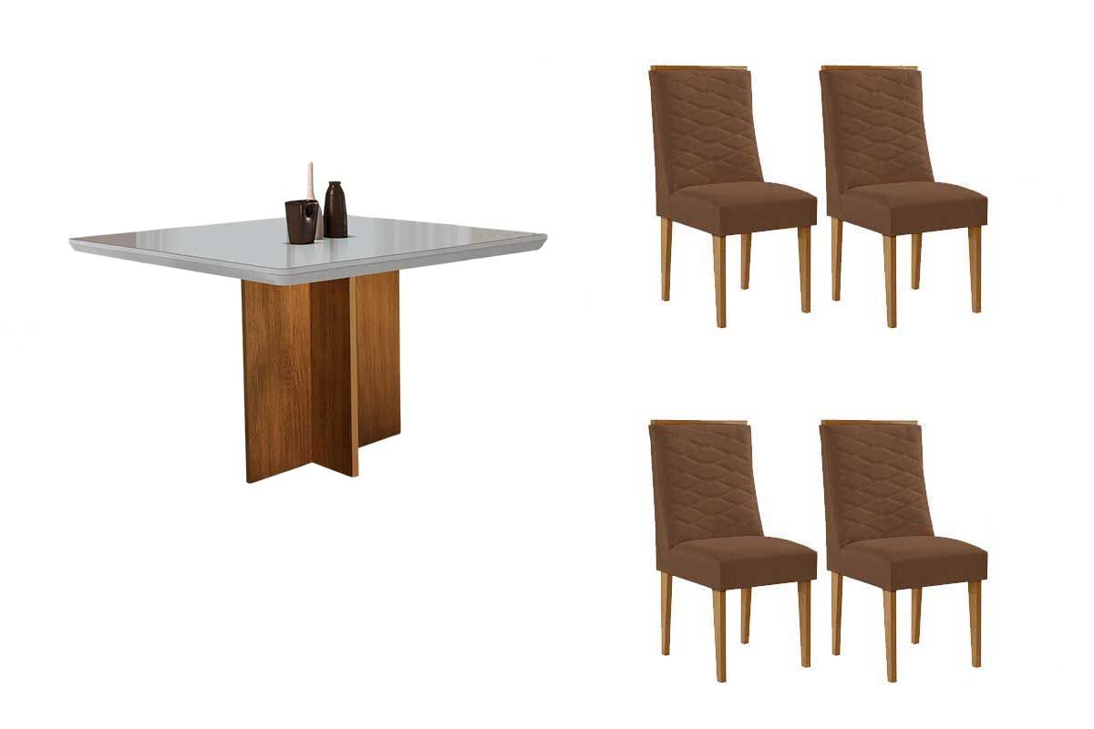 Sala Jantar Mesa Berlim Curvo 90cm + 4 Cadeiras Maldivas - Rufato