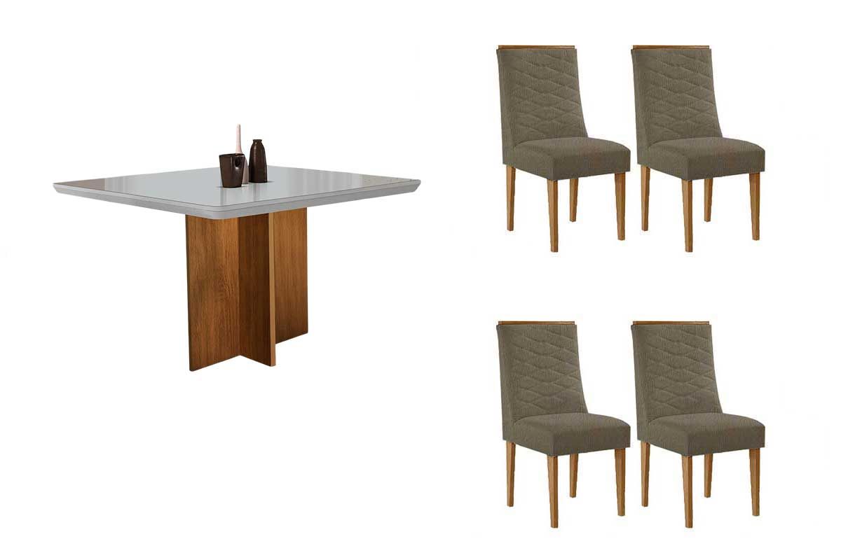 Sala Jantar Mesa Berlim Curvo 90cm + 4 Cadeiras Maldivas - Rufato