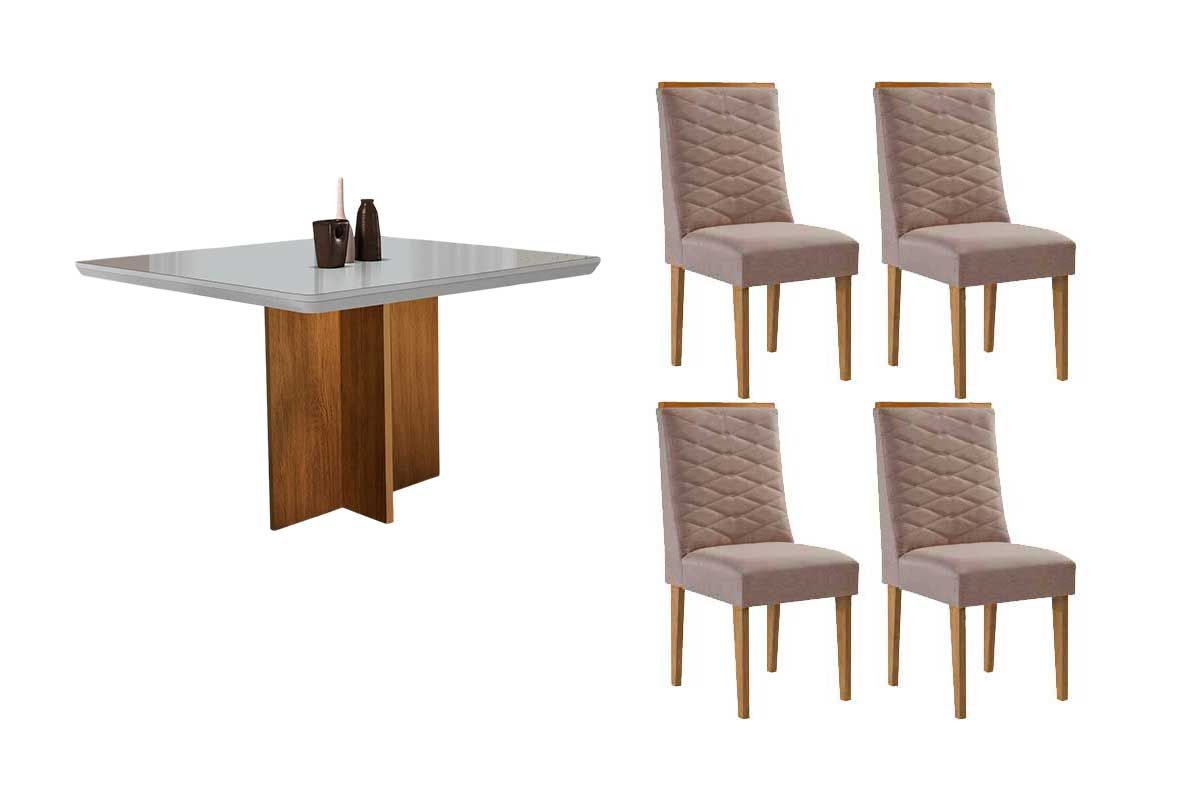 Sala Jantar Mesa Berlim Curvo 90cm + 4 Cadeiras Maldivas - Rufato