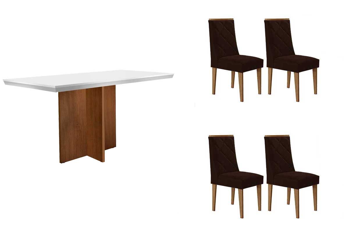 Sala Jantar Mesa Berlim Curvo 120cm + 4 Cadeiras Pietá - Rufato