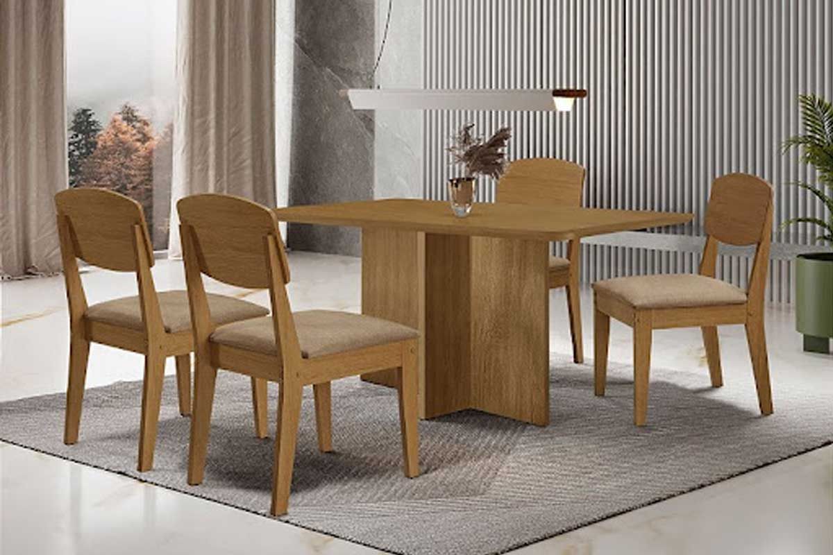 Sala Jantar Mesa Berlim Curvo 120cm + 4 Cadeiras Havana - Rufato