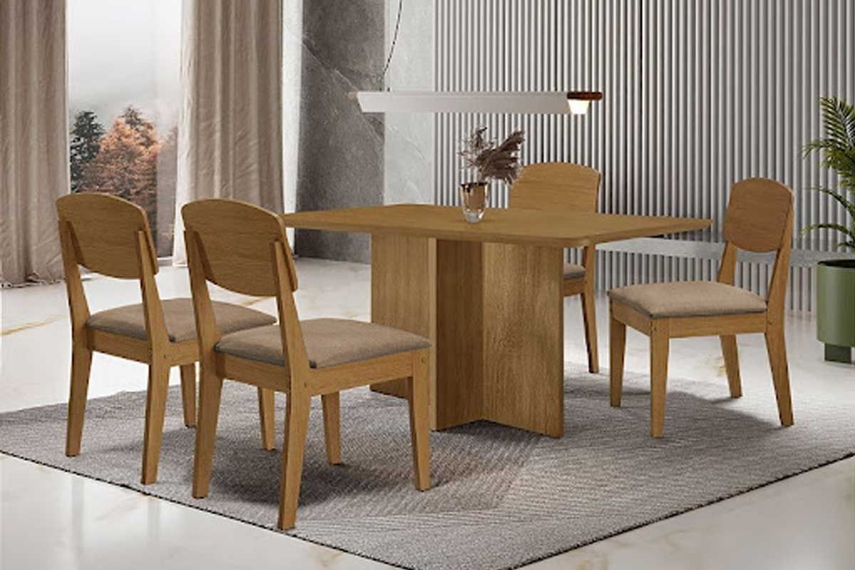 Sala Jantar Mesa Berlim Curvo 120cm + 4 Cadeiras Havana - Rufato