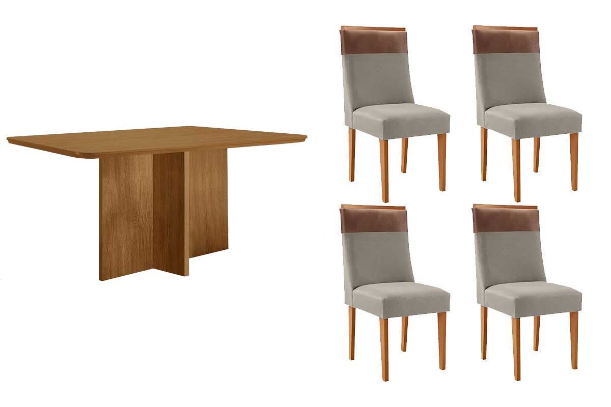 Sala Jantar Mesa Berlim Curvo 120cm + 4 Cadeiras Jaspe - Rufato